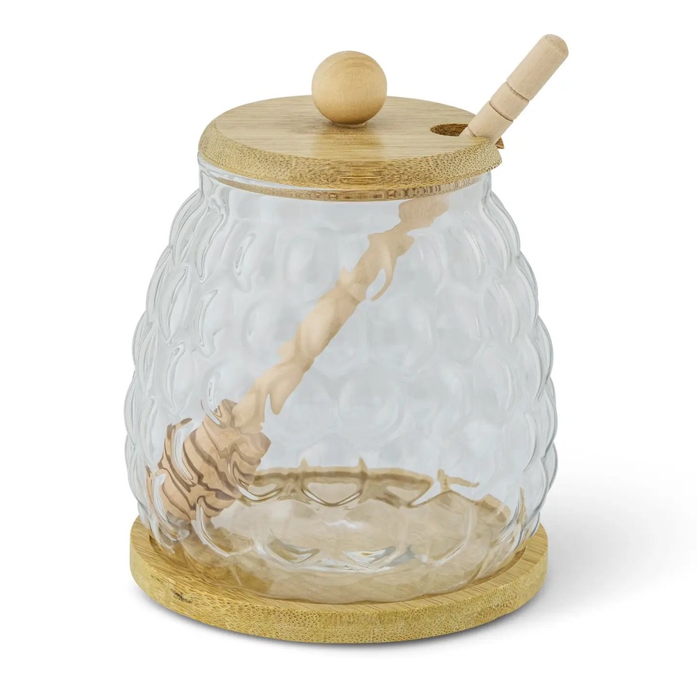 Medici 18.5oz Glass Bubble Honey Jar with Bamboo Base and Wood Dipper